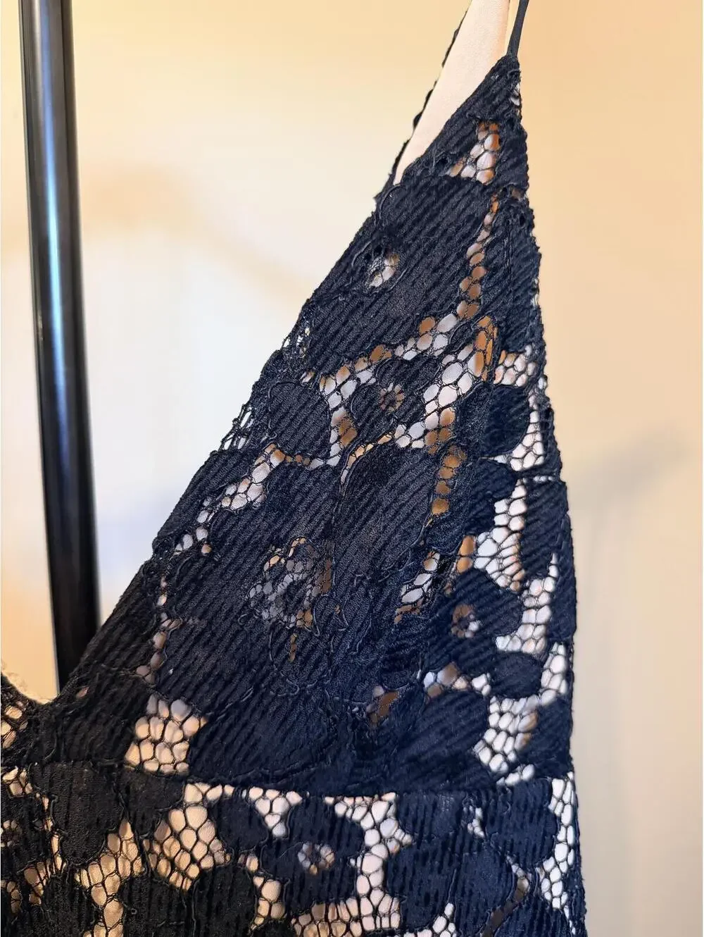Free People Black Lace Slip Dress Size 0 Deep V Mini Dress Boho Festival